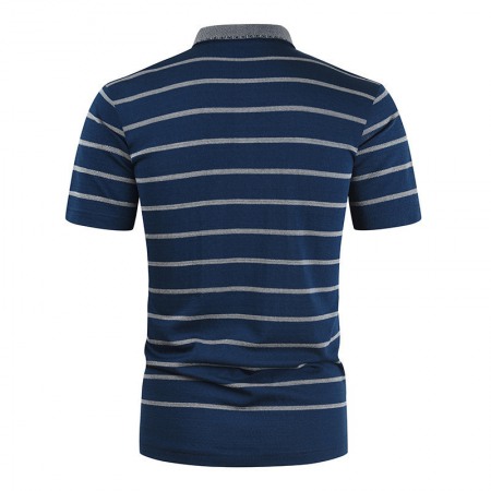 New Summer Men's Striped T-Shirt Lapel Casual Short Sleeves